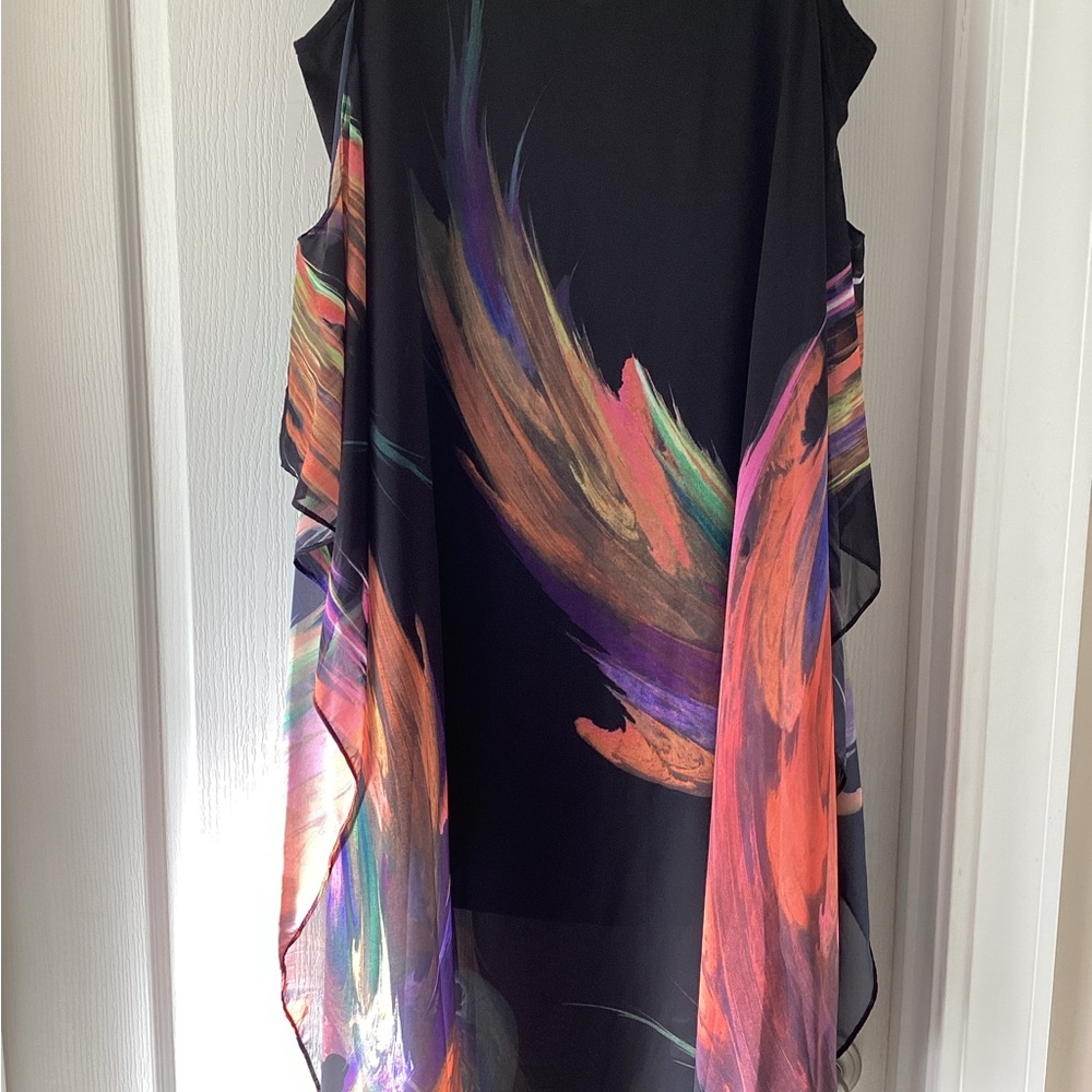 Chiffon Black and Multicolor High Low Dress (Size: Large) - Picture 2 of 7